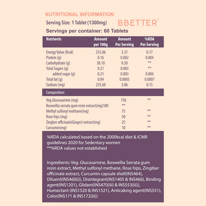 BBETTER Joint Support - With Veg Glucosamine & MSM for Joint Pain & Inflammation Relief - Image 3
